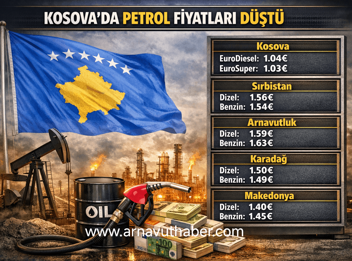 Kosova’da Akaryakıt Fiyatları Düşüşte: