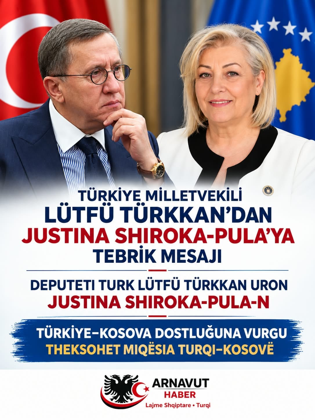 Lütfü Türkkan’dan Kosova Cumhurbaşkanı Justina Shiroka-Pula’ya Tebrik Mesajı